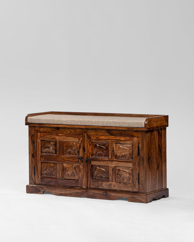 Hastin (Elephant) Shoe Cabinet Cum Bench - Bench - Bareeki