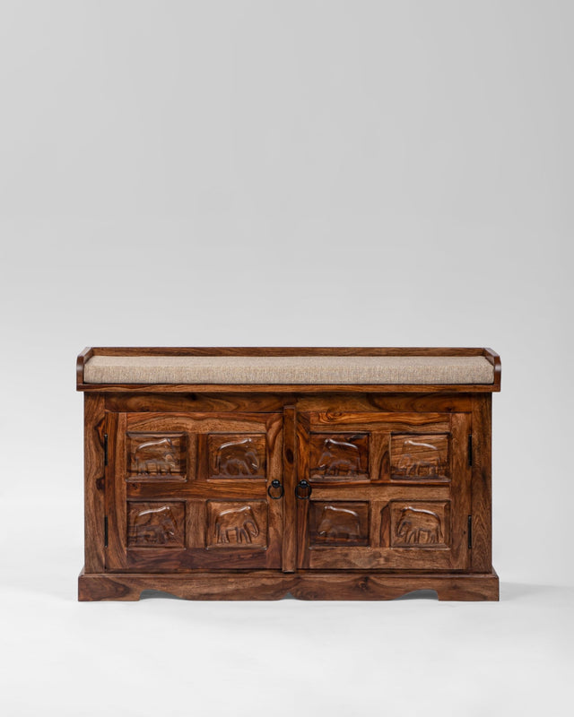 Hastin (Elephant) Shoe Cabinet Cum Bench - Bench - Bareeki