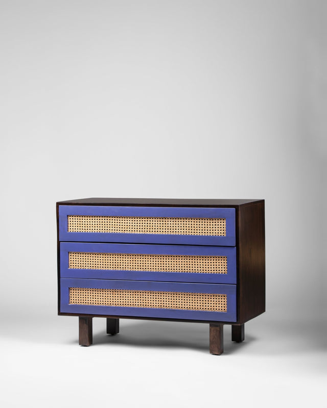 Scandinavian Contemporary Mango Wood and Cane Chest of Drawers - Chest of Drawer - Bareeki