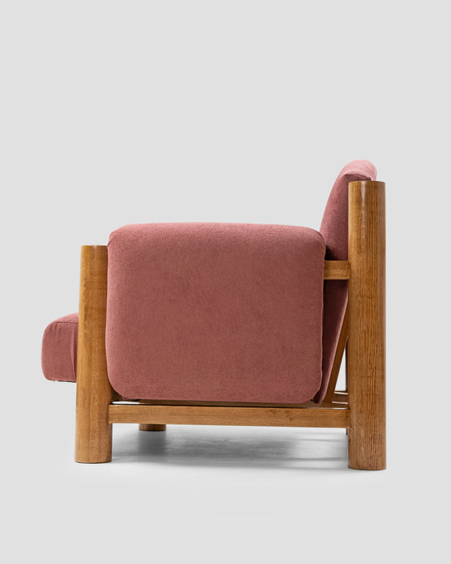 RoundHaven Teak and Bouclé Arm Chair