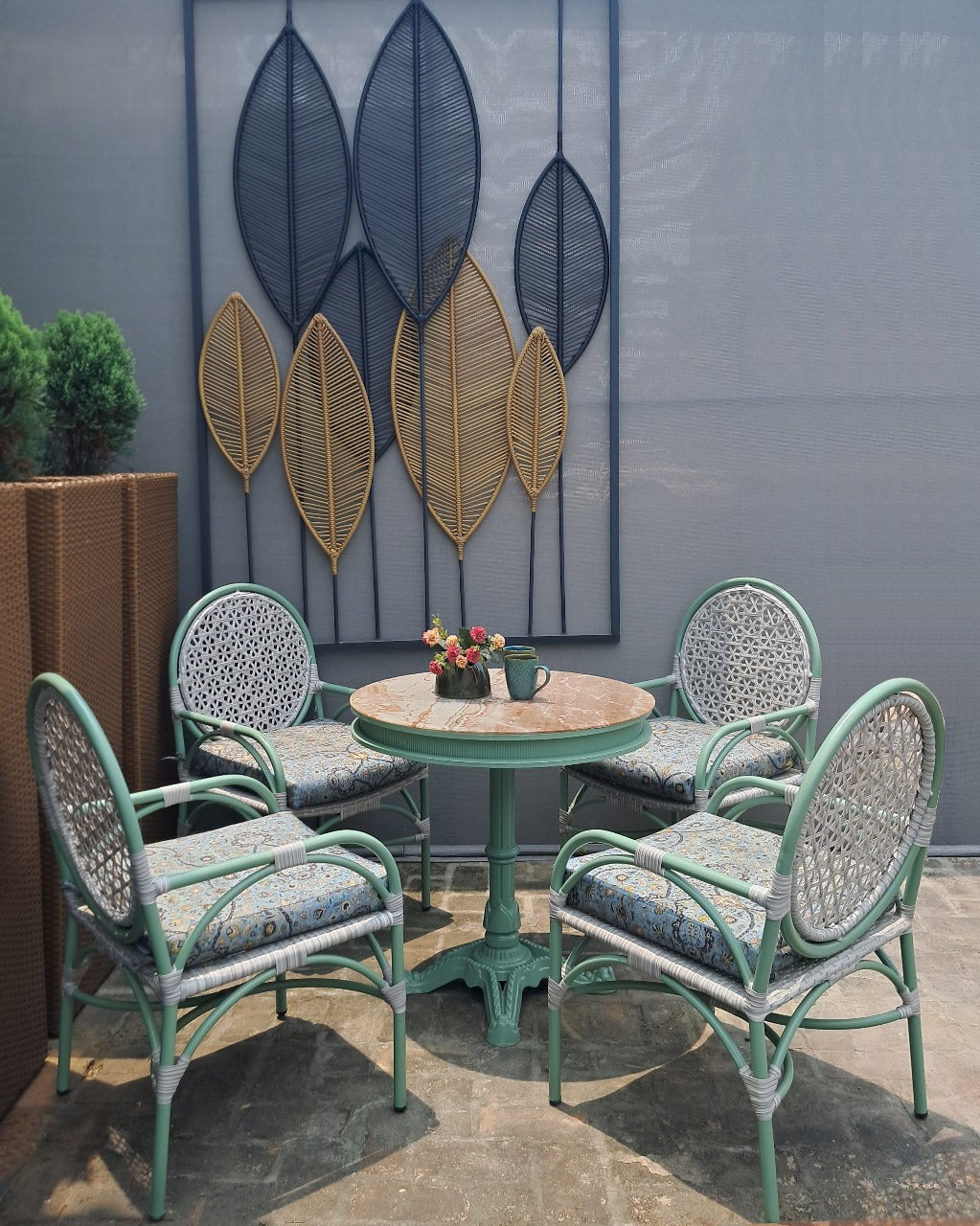 Jade Bloom Rattan Table and Chair