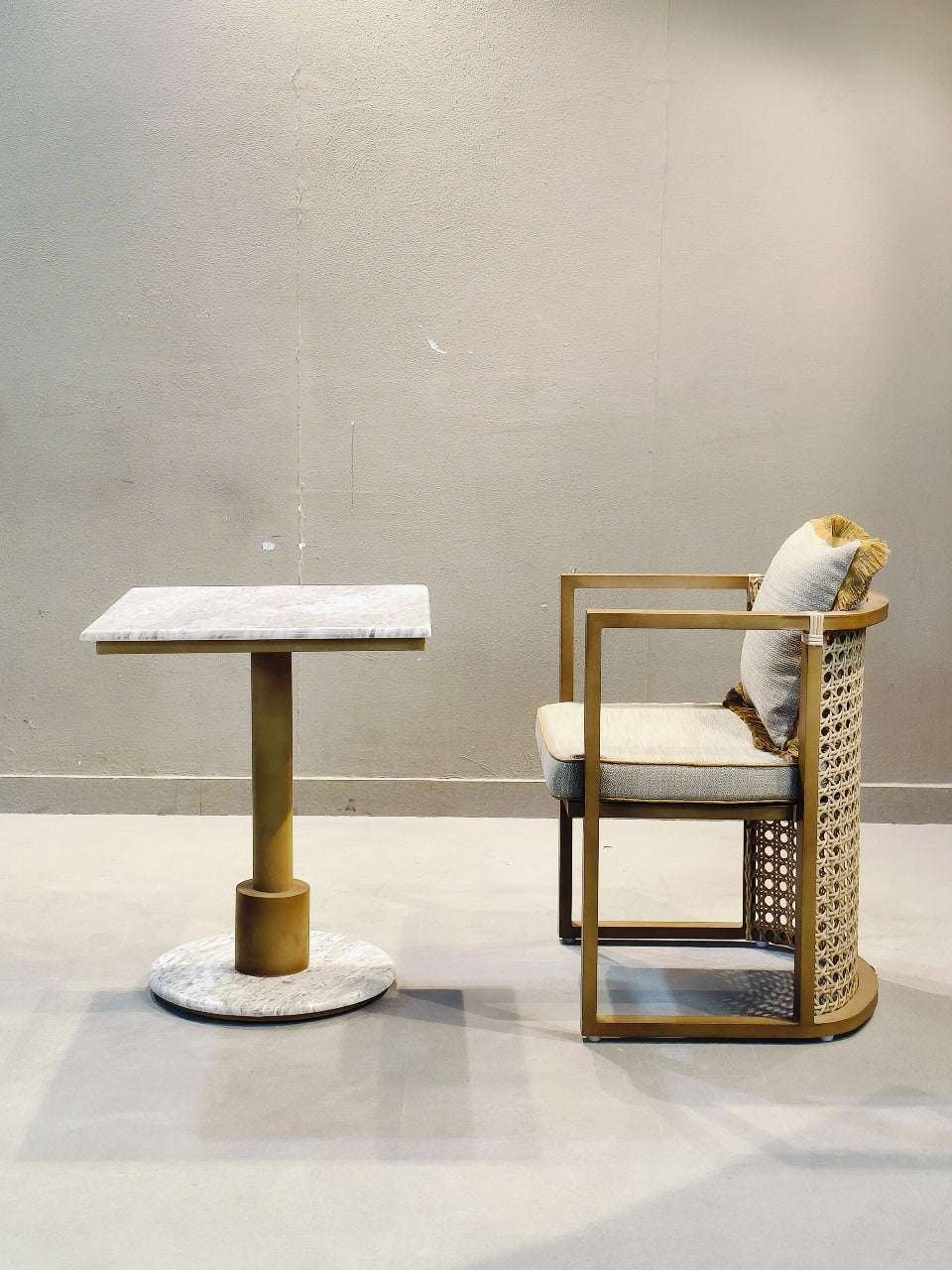Artisanal Luxe Pedestal Table and Chair