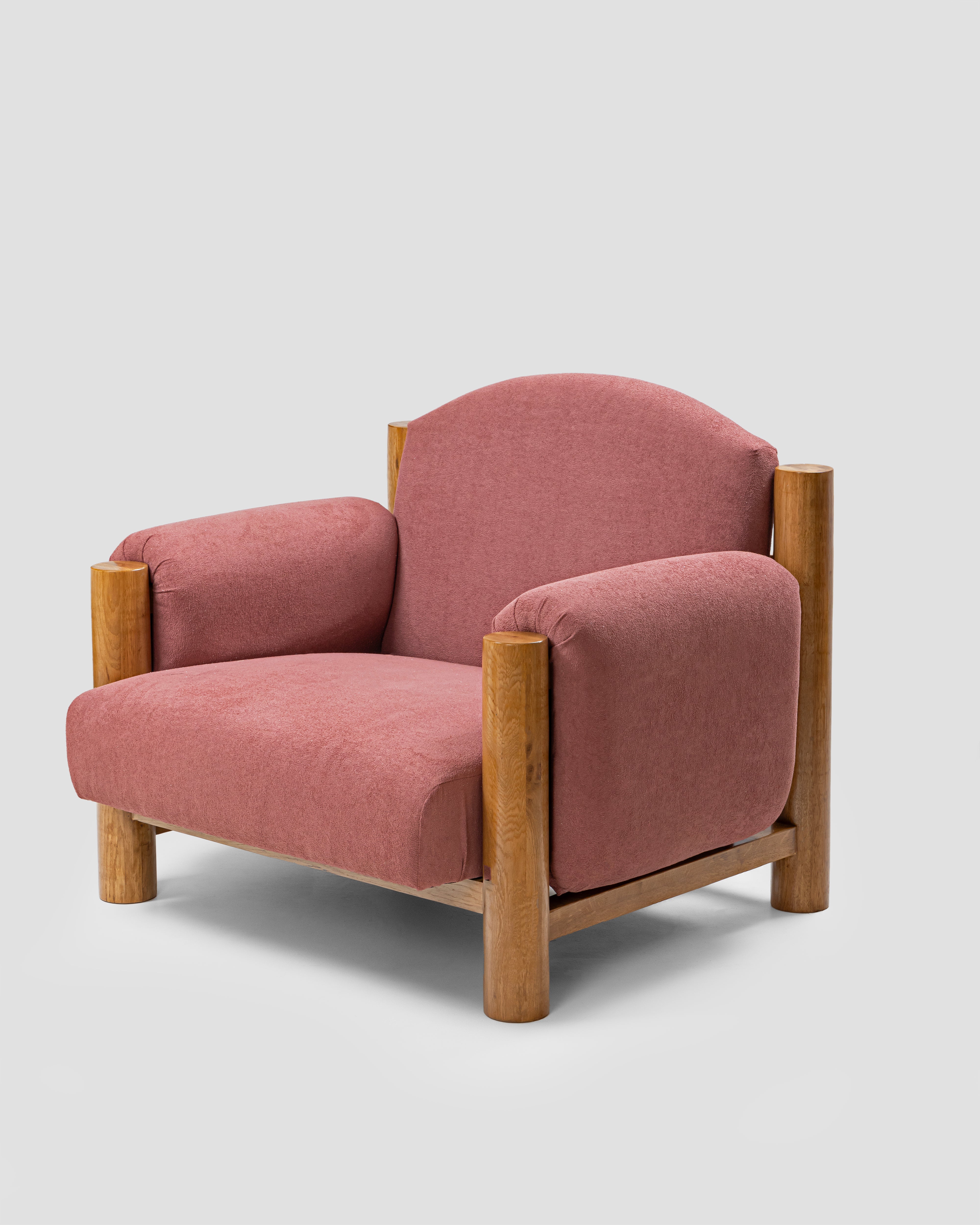 RoundHaven Teak and Bouclé Arm Chair
