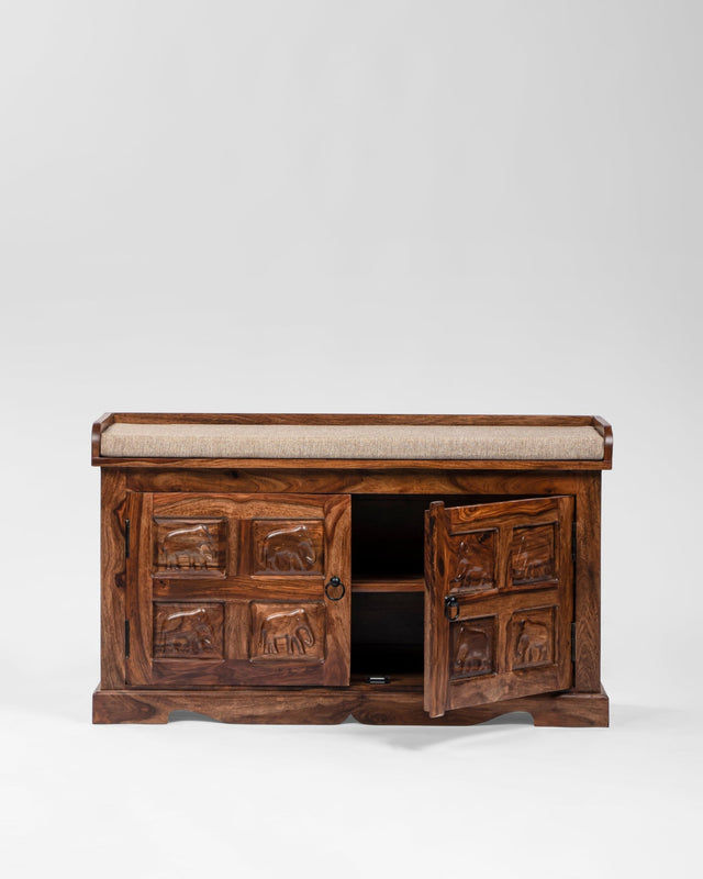 Hastin (Elephant) Shoe Cabinet Cum Bench - Bench - Bareeki