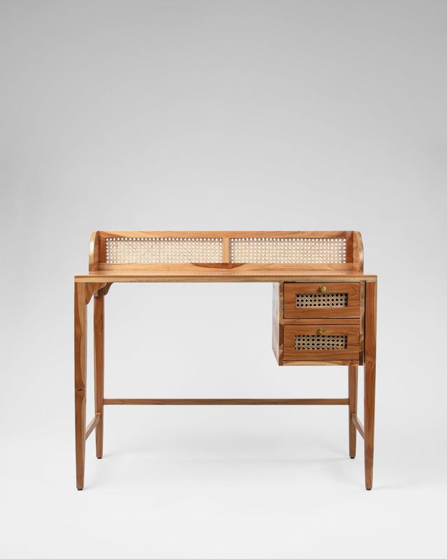 Kokoro Japandi Teak and Cane Study Table - Study Table - Bareeki