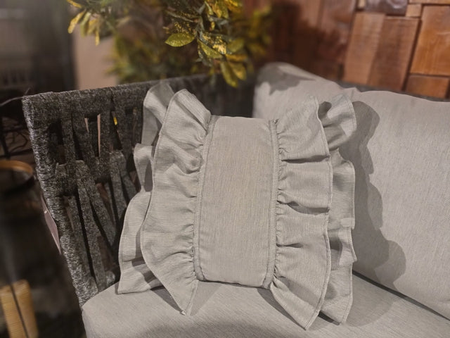 Misty Elegance Frilled Cushion - Linen - Bareeki