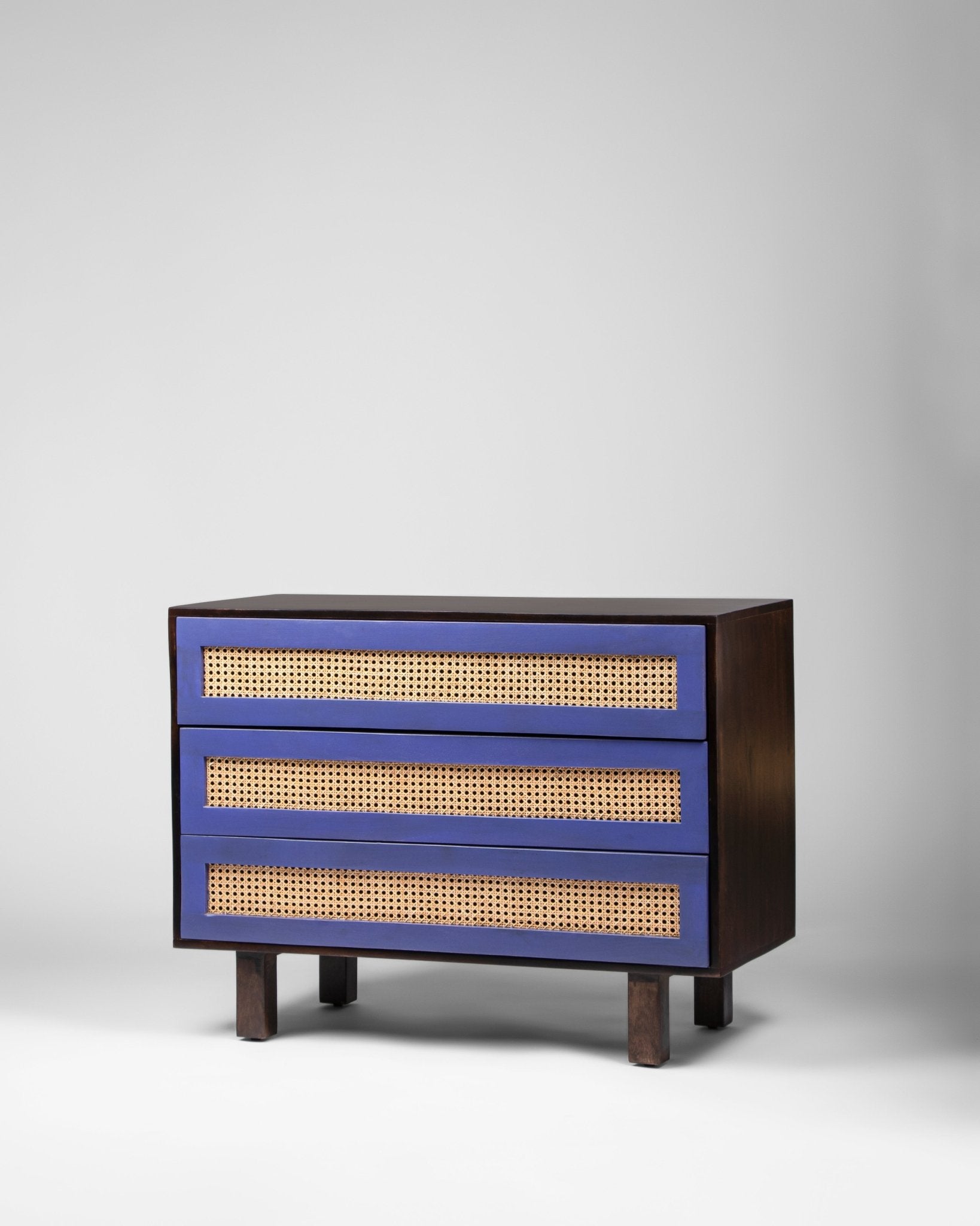 Scandinavian Contemporary Mango Wood and Cane Chest of Drawers - Chest of Drawer - Bareeki