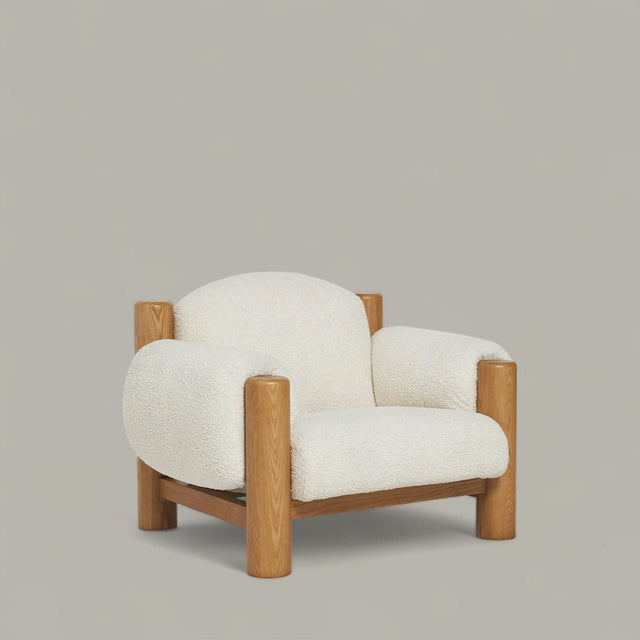 Sumptuous Round Haven Teak and Bouclé Arm Chair - Bareeki