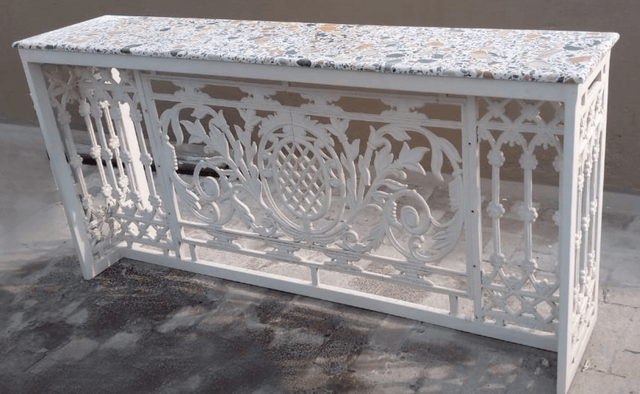 Victorian Cast Iron Terrazzo Bar Console - Bareeki